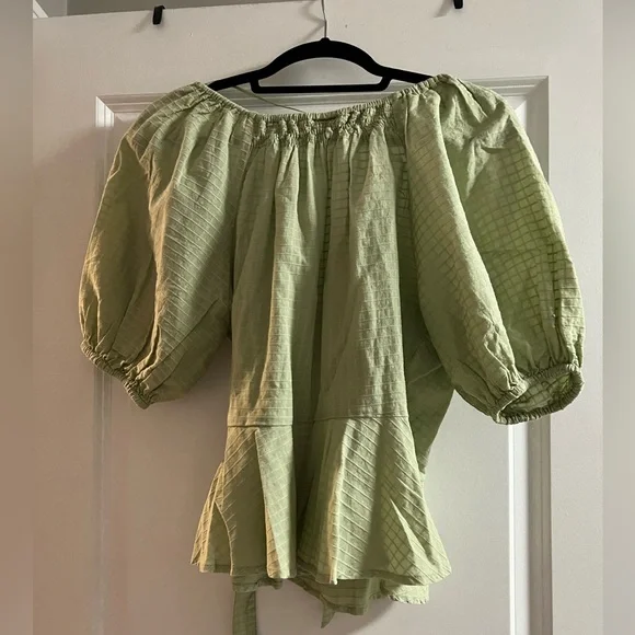 NWOT Sage green Wrap puff shirt - Picture 2 of 3